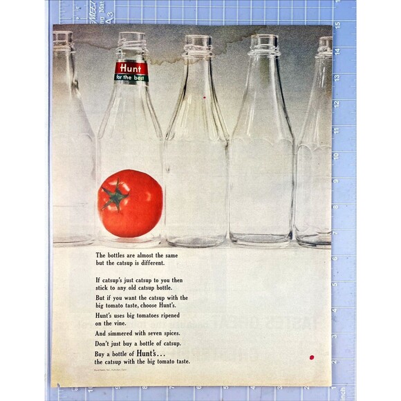 Hunt's "the catsup with the big tomato taste." Vintage Print Ad 1963 - Picture 2 of 3